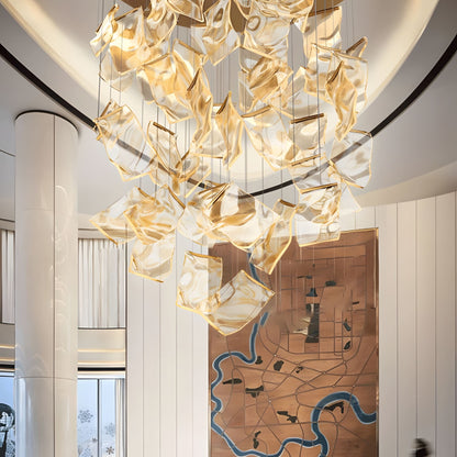 Moderne Design Kroonluchter Met Gelaagde Acryl Bladen En Verstelbare Hoogte