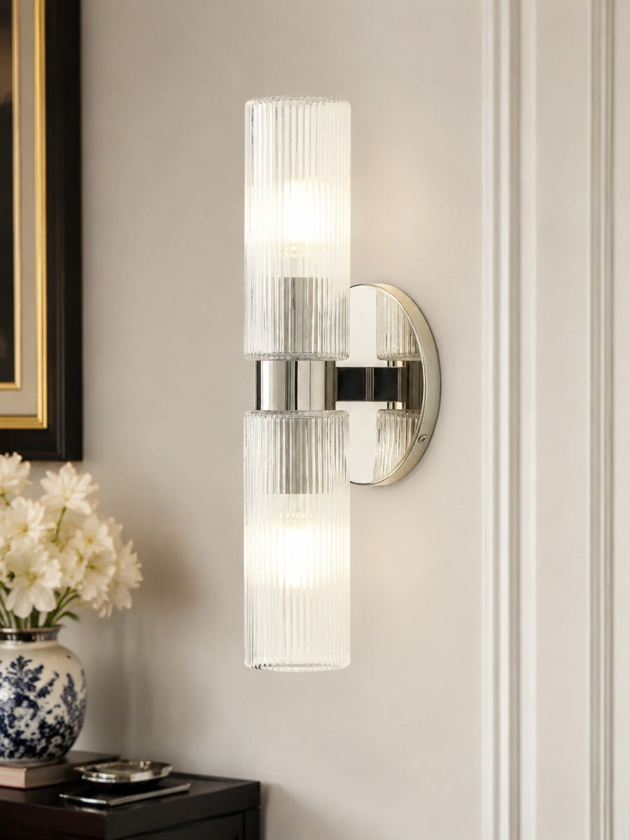 Wandlamp met dubbele geribbelde glazen buizen – hedendaagse wandverlichting voor hal en entree
