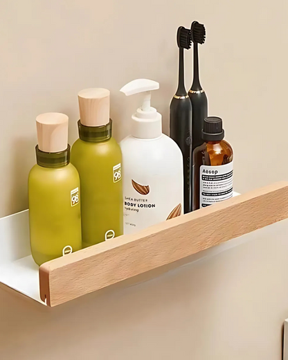 Wandplank Metaal met Houten Voorzijde 20cm 30cm 40cm Scandinavisch Design Badkamer Keuken Woonkamer Opbergen Organizer Matte Afwerking