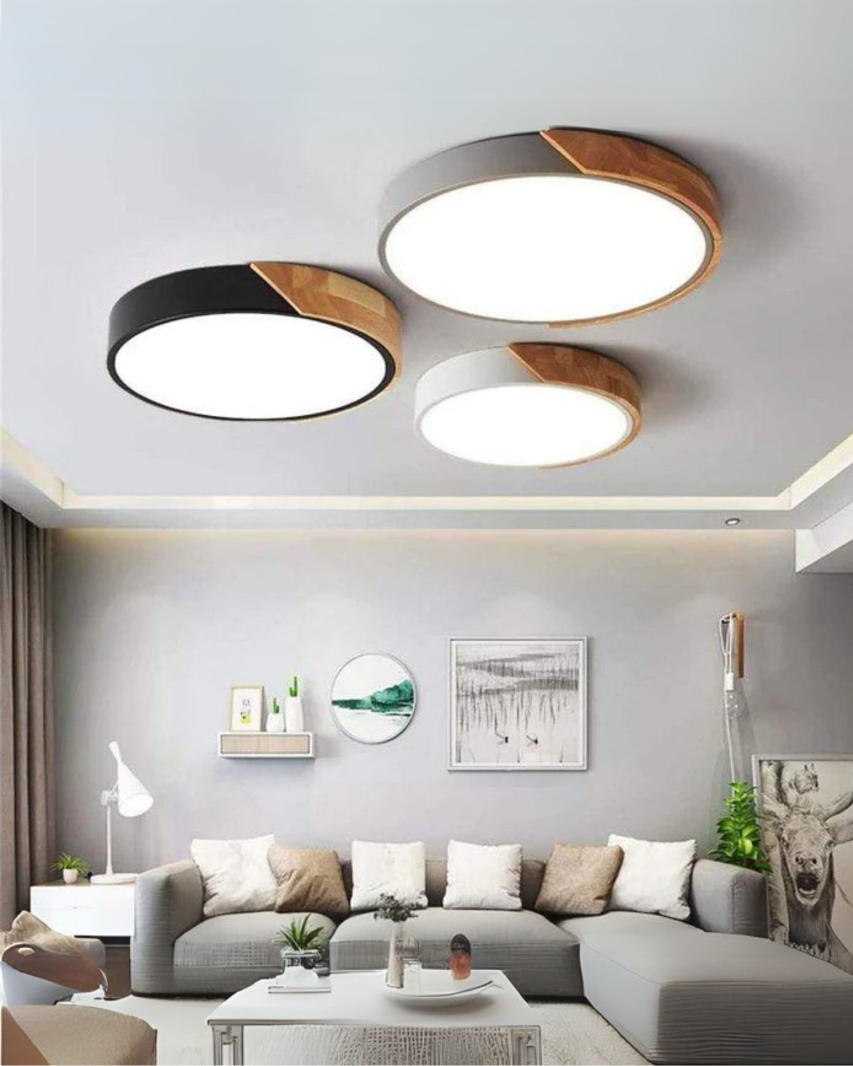 Moderne ronde plafondlamp met houtaccent en LED verlichting – minimalistische designlamp in 23 30 40 50 en 60 cm