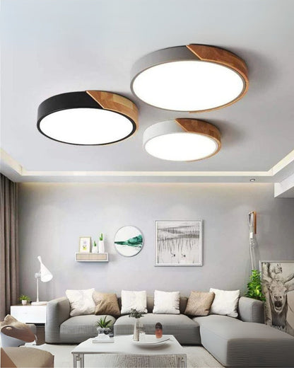 Moderne ronde plafondlamp met houtaccent en LED verlichting – minimalistische designlamp in 23 30 40 50 en 60 cm