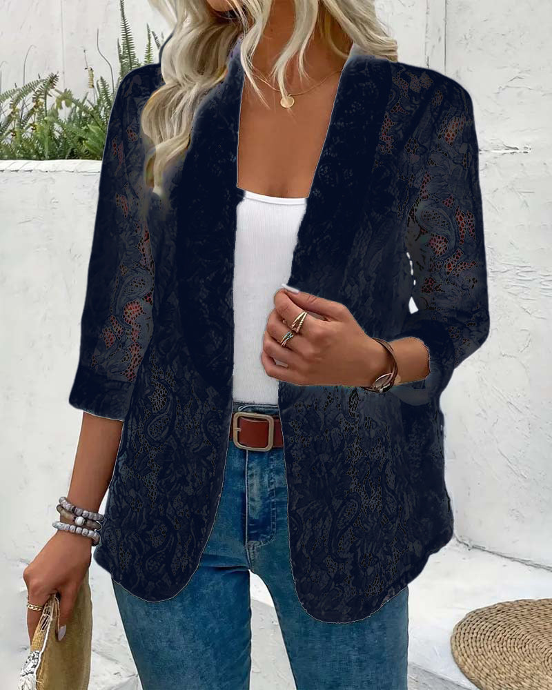 Dames Blazer Kanten Jas Elegant Zwart