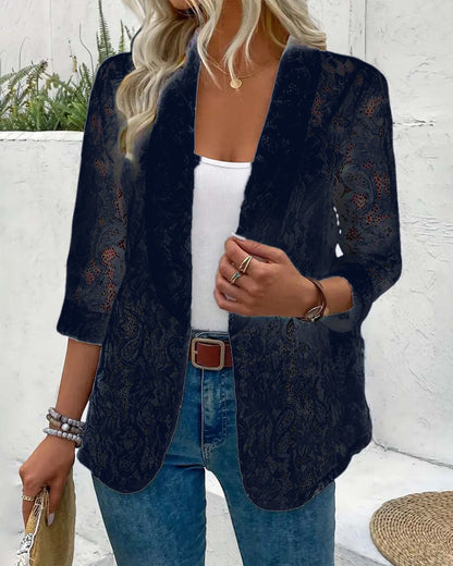 Dames Blazer Kanten Jas Elegant Zwart
