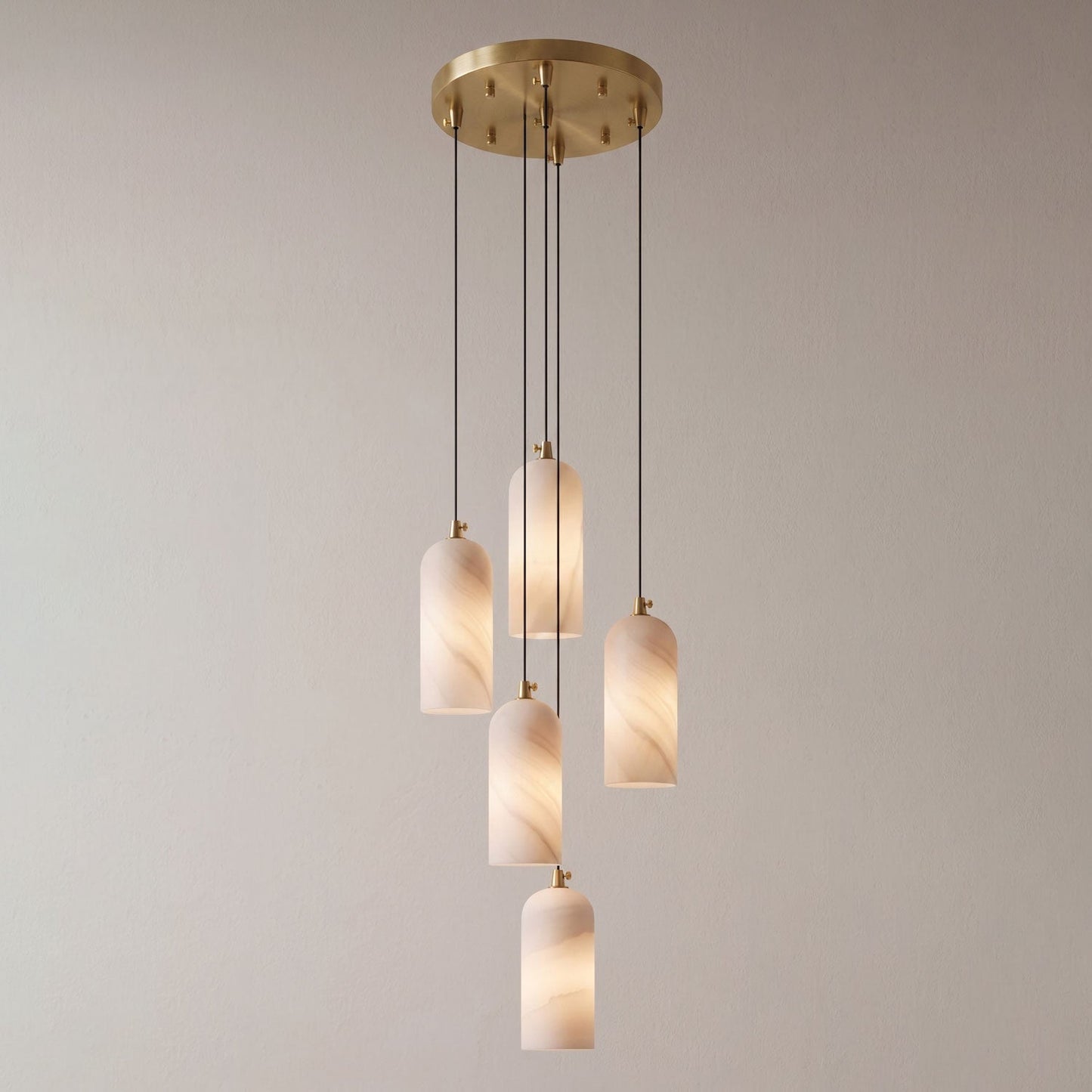 Alabasten Hanglamp met Gevlochten Snoer – Natuursteen Verlichting van Enkel Lichtpunt tot 21-Lichts Cluster – Mid-Century Modern Stijl Eetkamer Hanglamp met E12/E14 Fitting