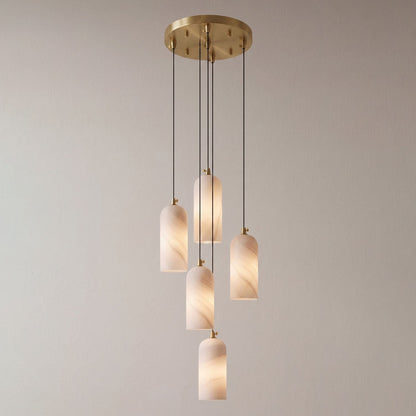 Alabasten Hanglamp met Gevlochten Snoer – Natuursteen Verlichting van Enkel Lichtpunt tot 21-Lichts Cluster – Mid-Century Modern Stijl Eetkamer Hanglamp met E12/E14 Fitting