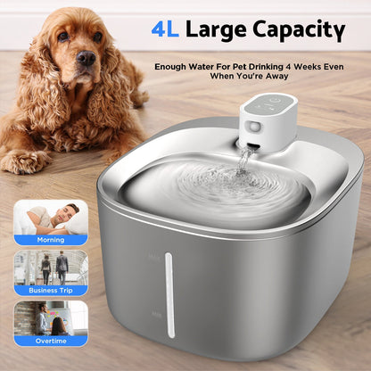 Slimme RVS Drinkfontein voor Katten en Kleine Honden 4L – Draadloos met Filter en Stil Waterpomp