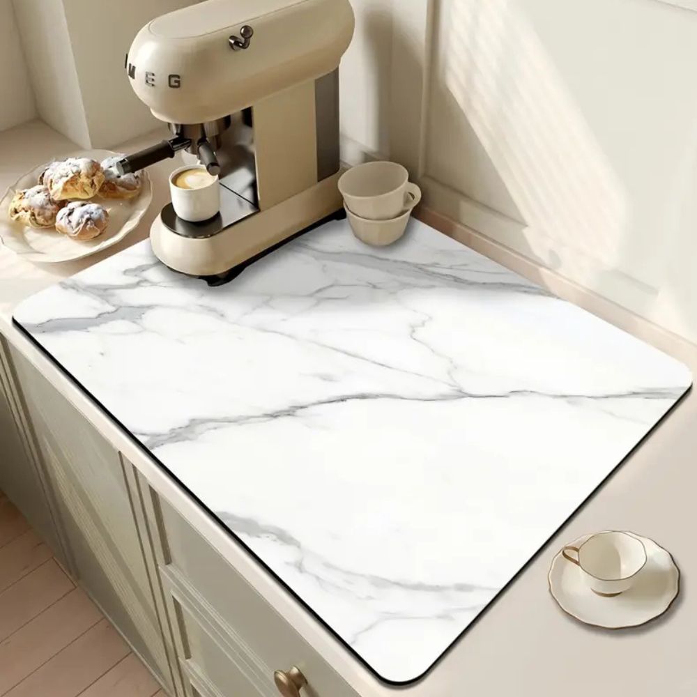 Absorberende Droogmat voor Vaatwerk met Marmerlook Antislip Ondergrond Keukenaccessoire Hittebestendig
