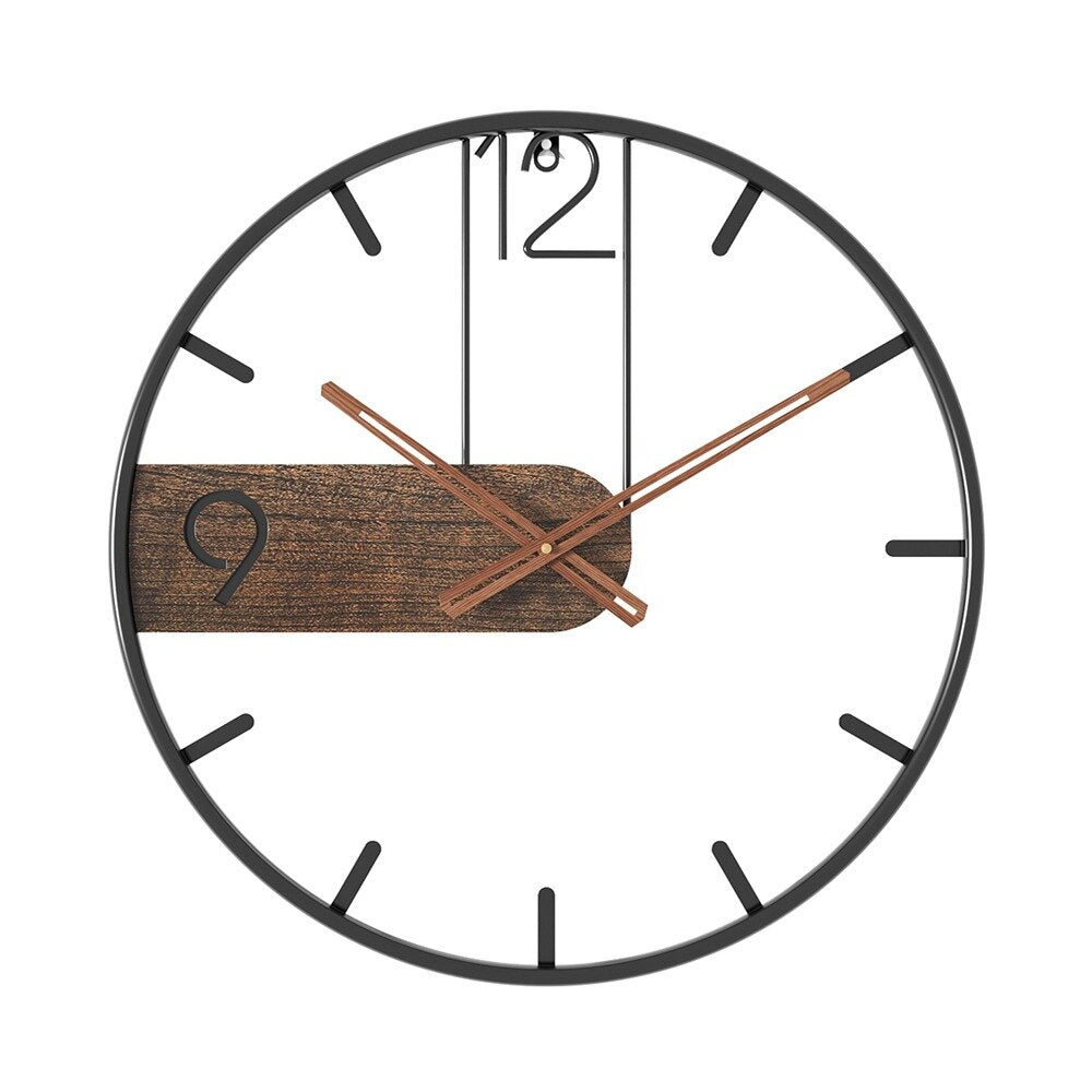 Stalen wandklok met walnootaccent – industrieel design met warm hout – modern uurwerk voor woonkamer, kantoor of keuken – ø 40 cm