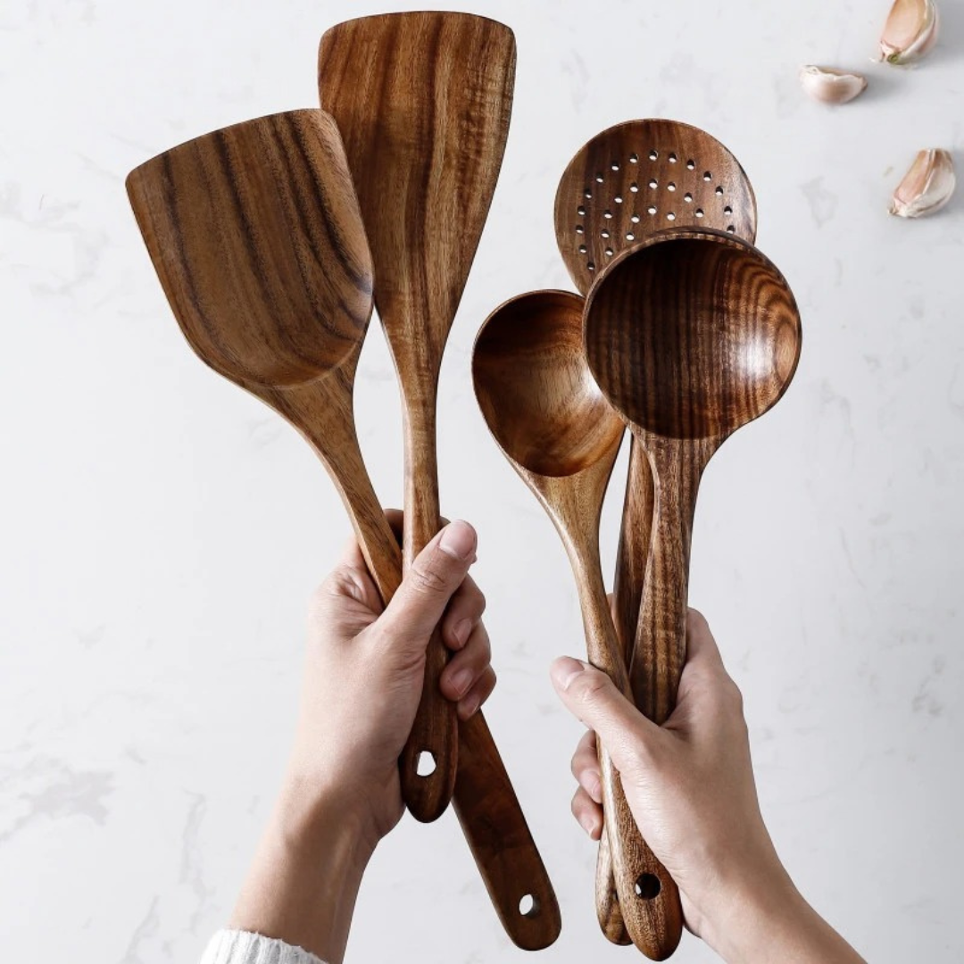 Keukengereedschap Walnouthout Naturlijk Set Spatel Lepel Kookgerei Houten Keuken Premium