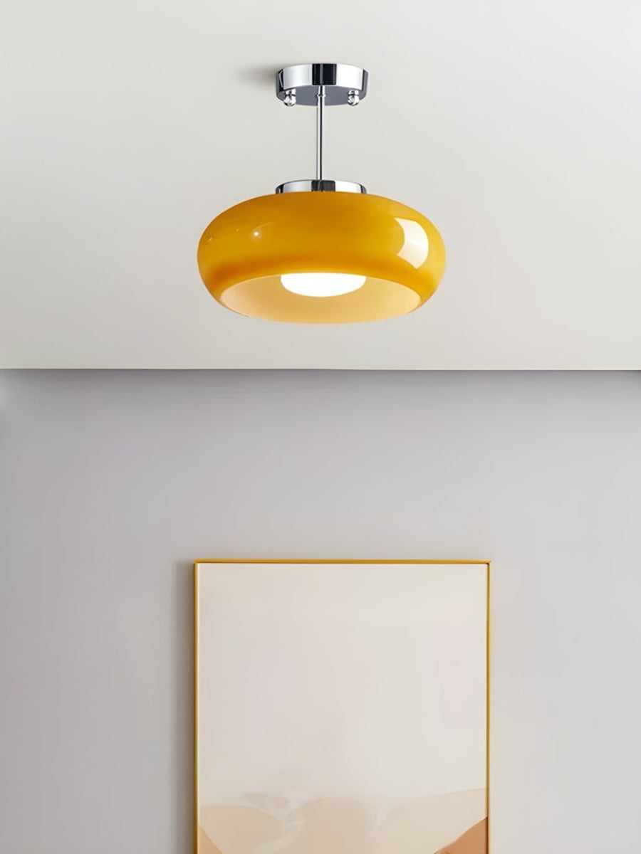 Plafondlamp Glazen Schijf Bauhaus Design Messing of Chroom Oranjegeel of Wit Glas Retro Stijlvolle Verlichting