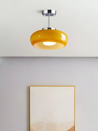 Plafondlamp Glazen Schijf Bauhaus Design Messing of Chroom Oranjegeel of Wit Glas Retro Stijlvolle Verlichting