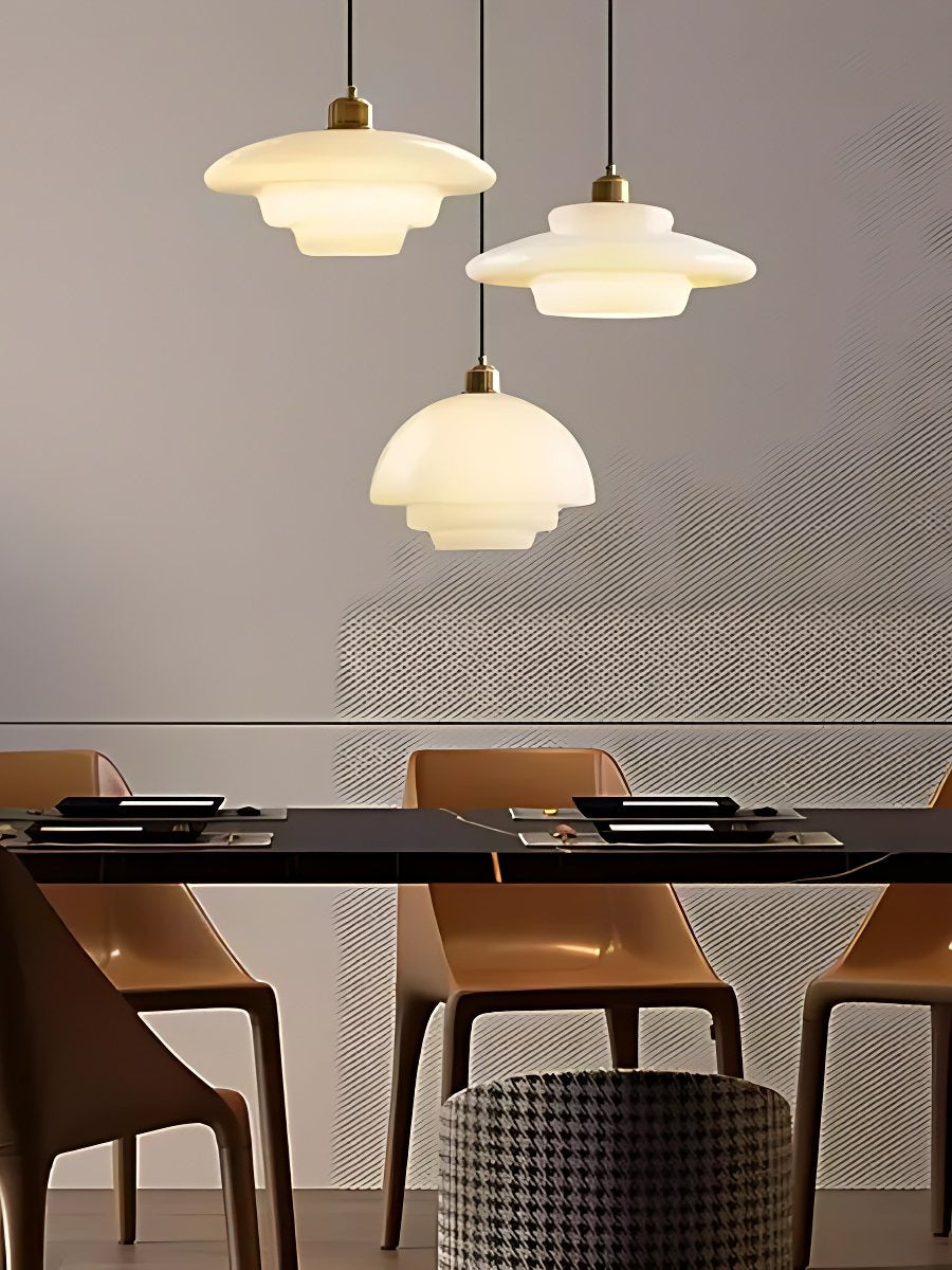 Glazen Hanglamp met Gelaagd Design – Melkwit Matglas voor Eetkamer en Woonkamer