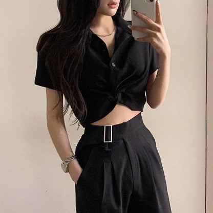 Knoopte Blouse voor Vrouw met Geknoopte Mouwen