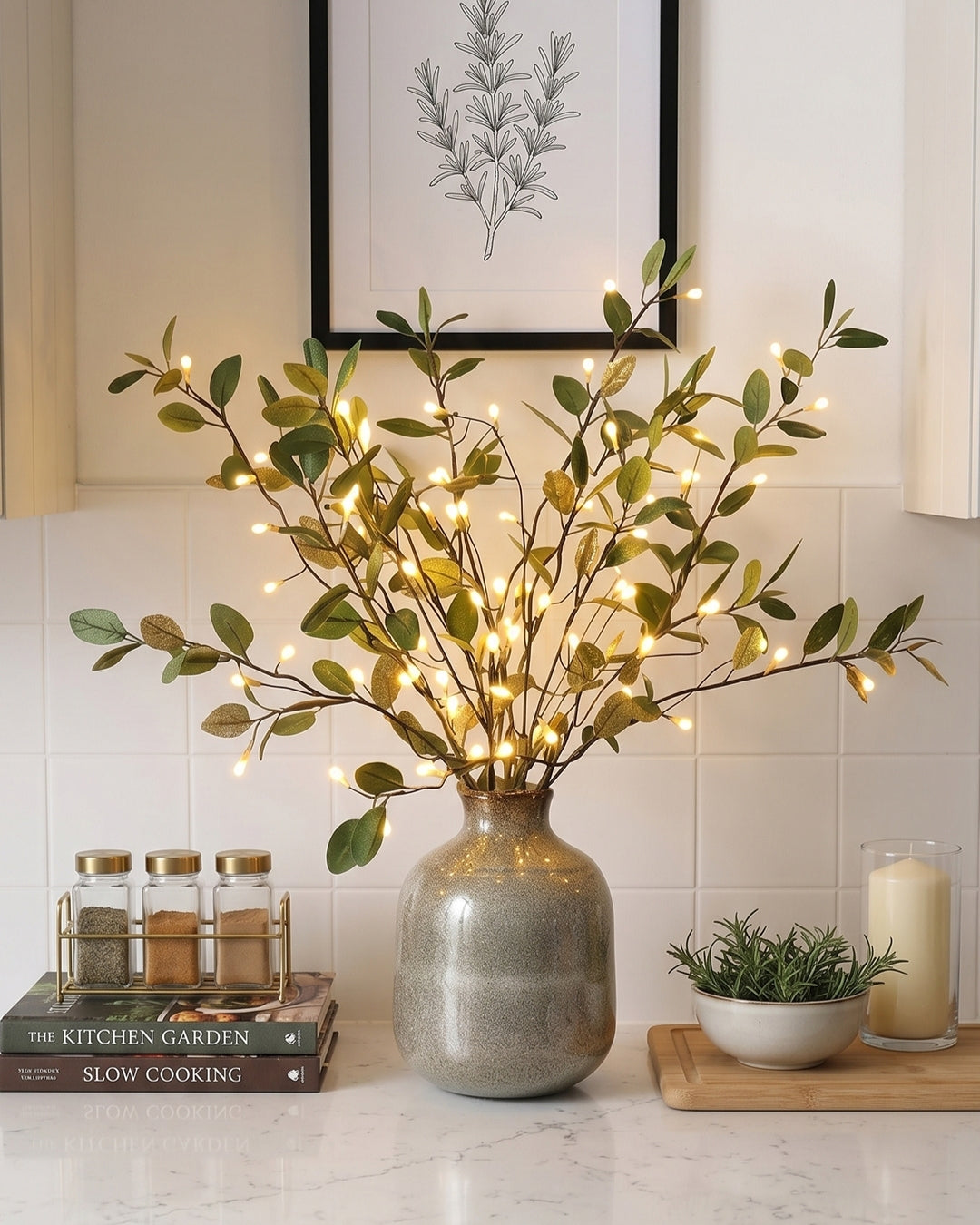 Decoratieve LED Verlichtingstak met Natuurlijke Bloesemvorm 70cm – Flexibele Sfeerverlichting voor Vazen en Schoorsteenmantels