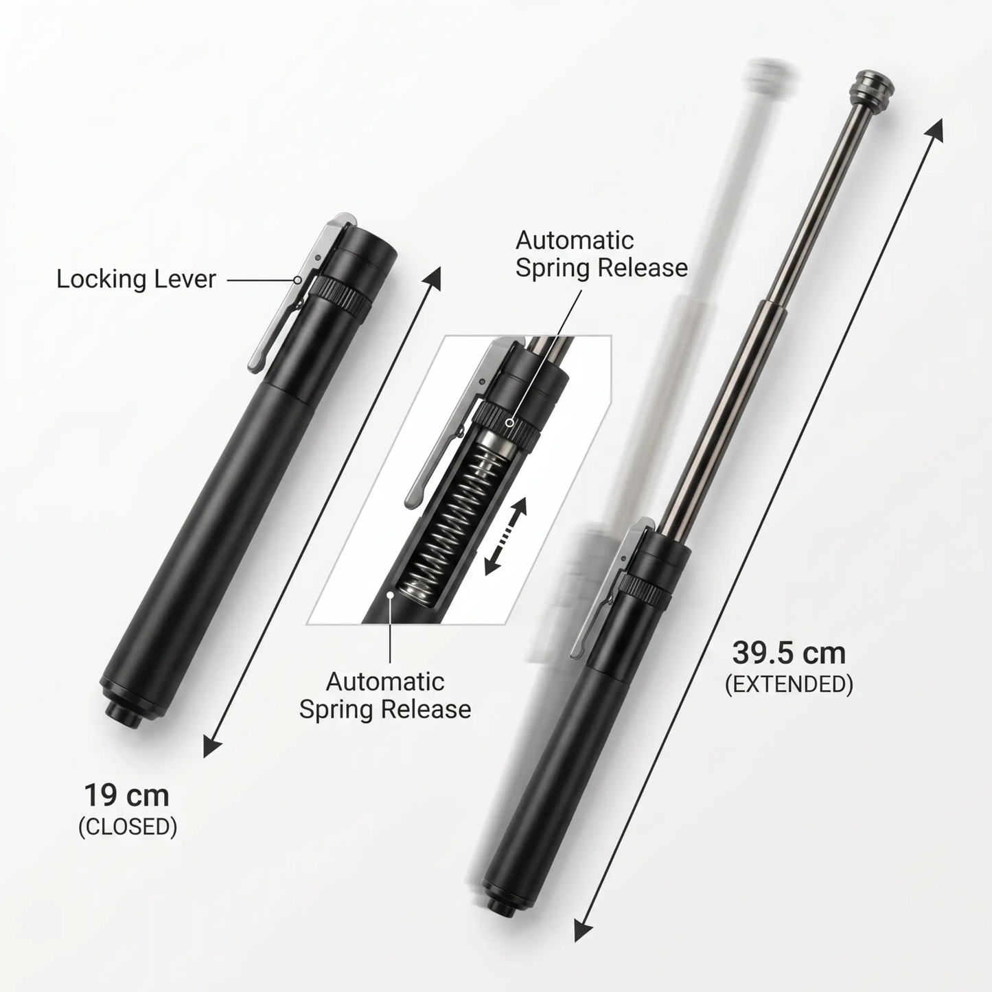 Uitschuifbare Verdedigingsstok Metalen Zelfverdedigingsstick Compacte Draagbare Veiligheidsstok Automatische Uitschuiffunctie Lichtgewicht Persoonlijke Bescherming