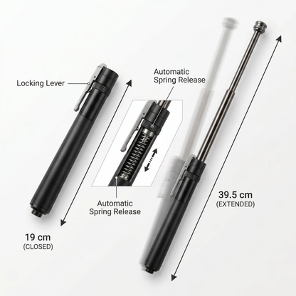 Uitschuifbare Verdedigingsstok Metalen Zelfverdedigingsstick Compacte Draagbare Veiligheidsstok Automatische Uitschuiffunctie Lichtgewicht Persoonlijke Bescherming
