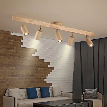 Houten Track Plafondlamp LED Houtlook Goud Verstelbare Spots Woonkamer Keuken Hal Scandinavisch Modern