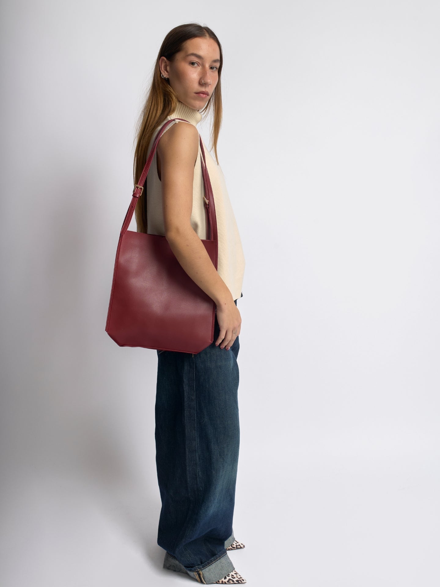 Vegan Leren Schoudertas Halfrond Elegant en Ruim