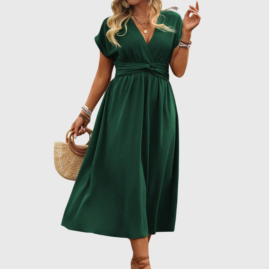 Midi Jurk Luchtige V-hals Zomerse Groene Kleur