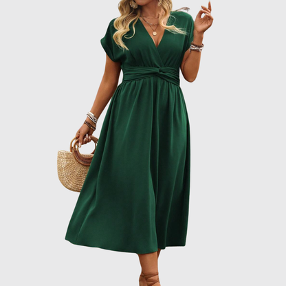 Midi Jurk Luchtige V-hals Zomerse Groene Kleur