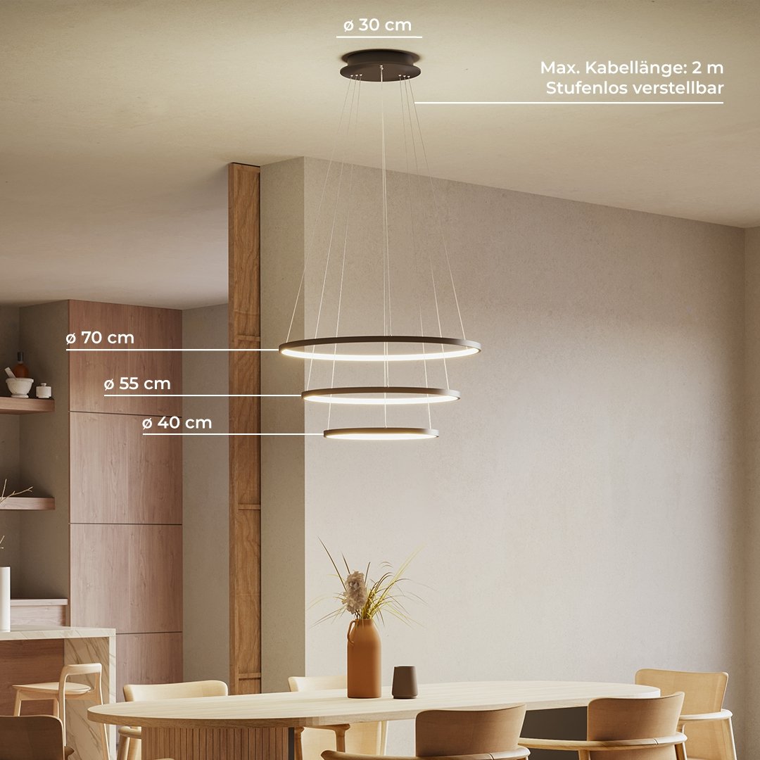LED Hanglamp Ringen 70-55-40cm Dimbaar Aluminium Design