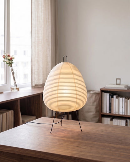 Japanse Tafellamp Sakura met Rijstpapier & Driepoot – Minimalistisch Design Warm Wit Licht – Ø28cm H48cm