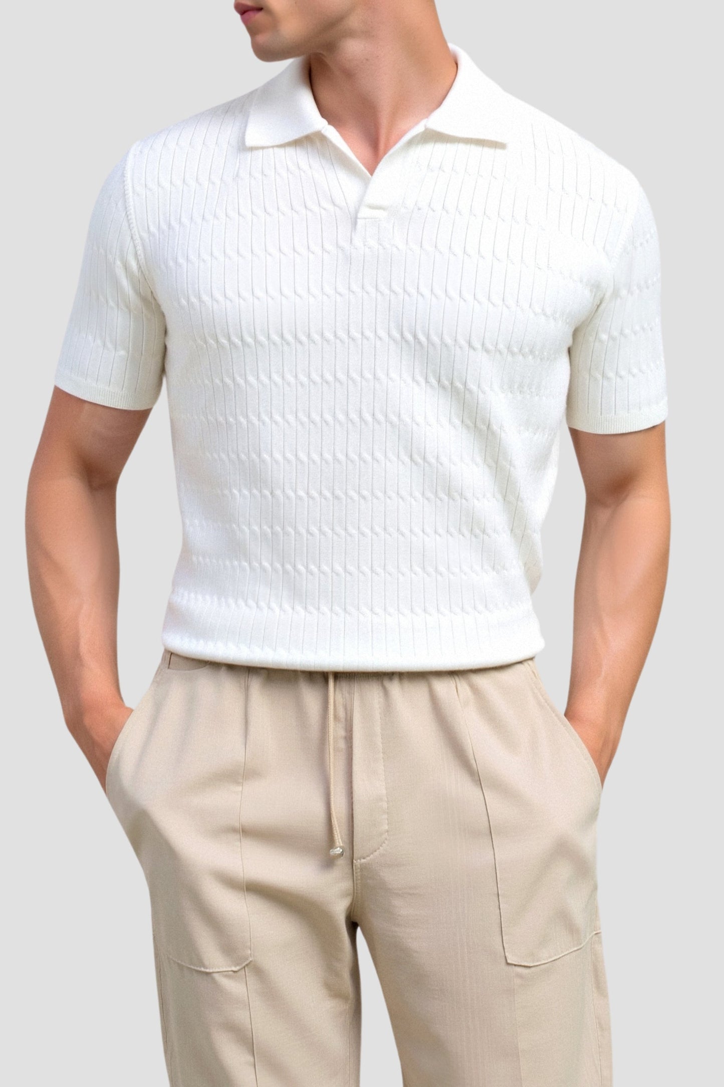 Witte Gebreide Polo Shirt met Textuur