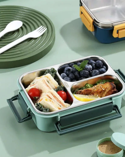 Geïsoleerde Lunchbox met Compartimenten - Warmhoudbakje voor Onderweg Groen Rood Blauw 2 of 3 Vakken - Premium Maaltijdcontainer Werk School Picknick