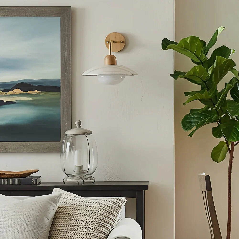 Travertijn Wandlamp Minimalistische Schijf Design Natuursteen Verlichting voor Woonkamer Slaapkamer Gang Moderne Interieur Wandverlichting met Warm Licht
