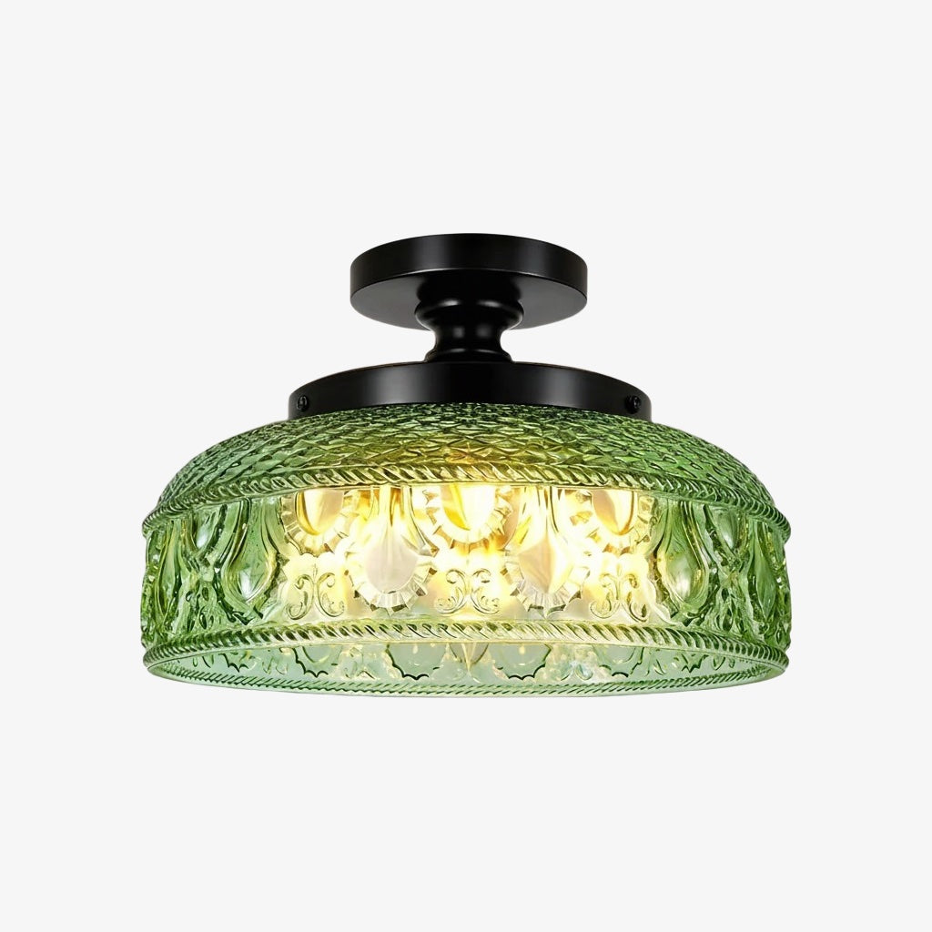 Geribbelde Glazen Plafondlamp met Metalen Armatuur – Minimalistische Verlichting voor Slaapkamer en Gang