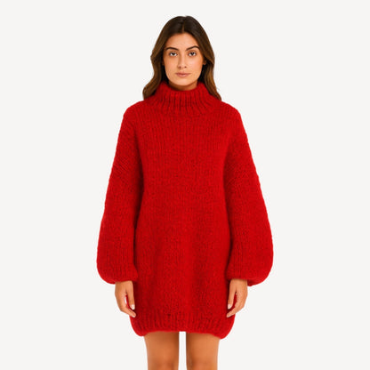 Dames Trui Gebreid Oversized met Hoge Hals en Ballonmouwen