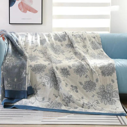Floral Dream Comfort Deken – Lichtgewicht Katoenen Gaas Zomerdeken met Jacquard Bloemenpatroon – Seizoensgebonden Plaid voor Bed & Bank