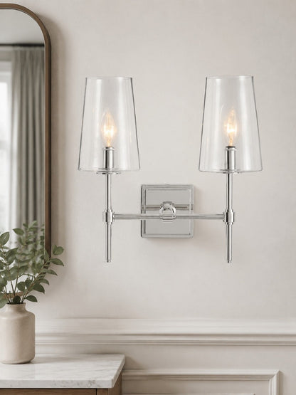 Glazen Wandlamp met Helder Glas – Enkelvoudige tot Drievoudige Configuratie – Elegante Badkamerverlichting