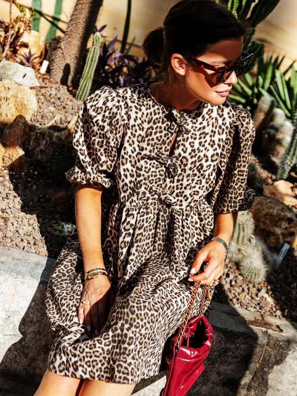 Dames Jurk Luipaardprint Kort Model met Puffmouwen