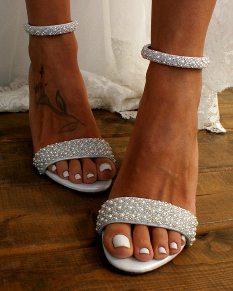 Hoge Hak Bruidsschoenen met Strass Steentjes