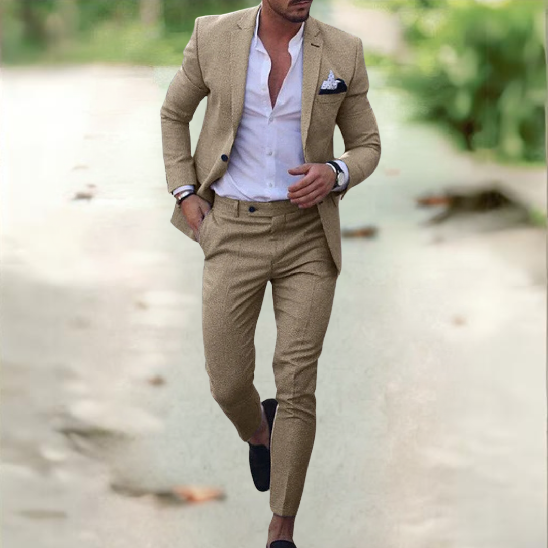 Heren Linnen Pak 2 Delig Slim Fit Zomer Kostuum Ademend