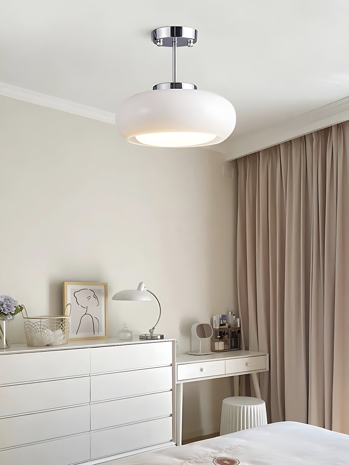 Plafondlamp Glazen Schijf Bauhaus Design Messing of Chroom Oranjegeel of Wit Glas Retro Stijlvolle Verlichting