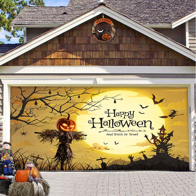 Halloween Garagedeur Decoratie Spookachtige Bedrukking Schaduwdoek Herbruikbaar Horror Sfeer Doek Waterdicht Buiten Feestversiering