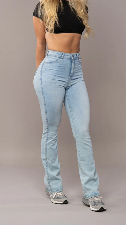Hoge Taille Flared Jeans Dames Stretch Stof