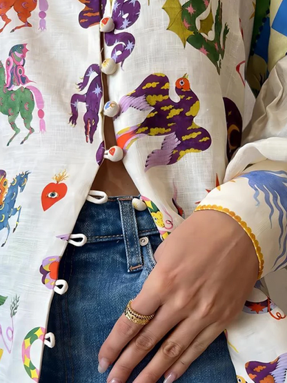 Vrouwelijke Top met Kleurrijke Print en Leuke Ontwerp