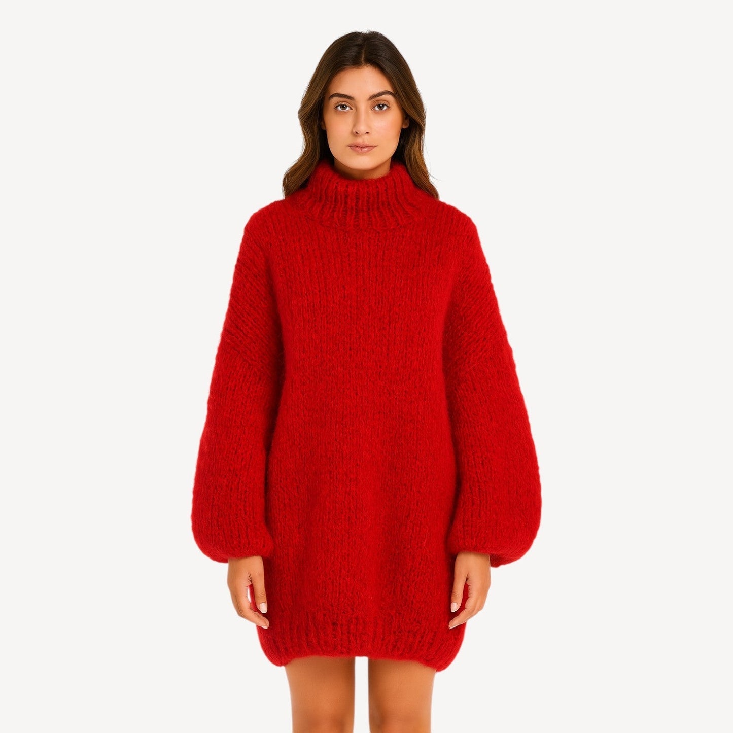Dames Trui Oversized Gebreid met Hoge Hals en Wijd Mouwen