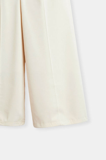 Damesbroek Zwart Wijd Model met Plooien Elegante Stijl