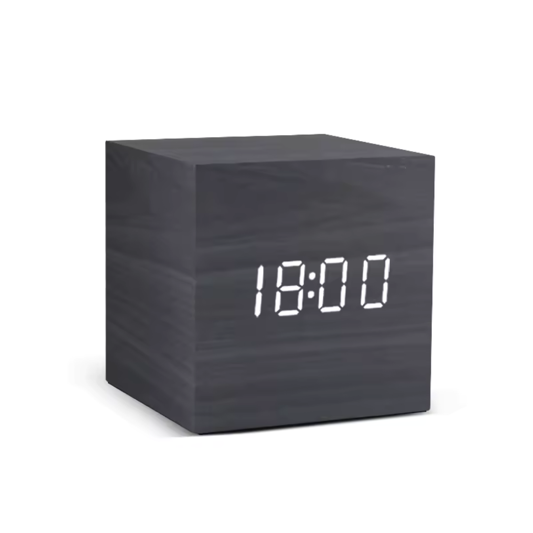 Digitale Wekker met LED-Lichtsensor en Stemactivatie – Compacte Kubusvorm met Multifunctioneel Display