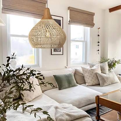 Rotan Hanglamp Boho Natuur Ø40 Ø50 Ø60 Zwart Of Naturel LED