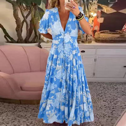 Lange Zomerjurk V-hals voor Vrouw