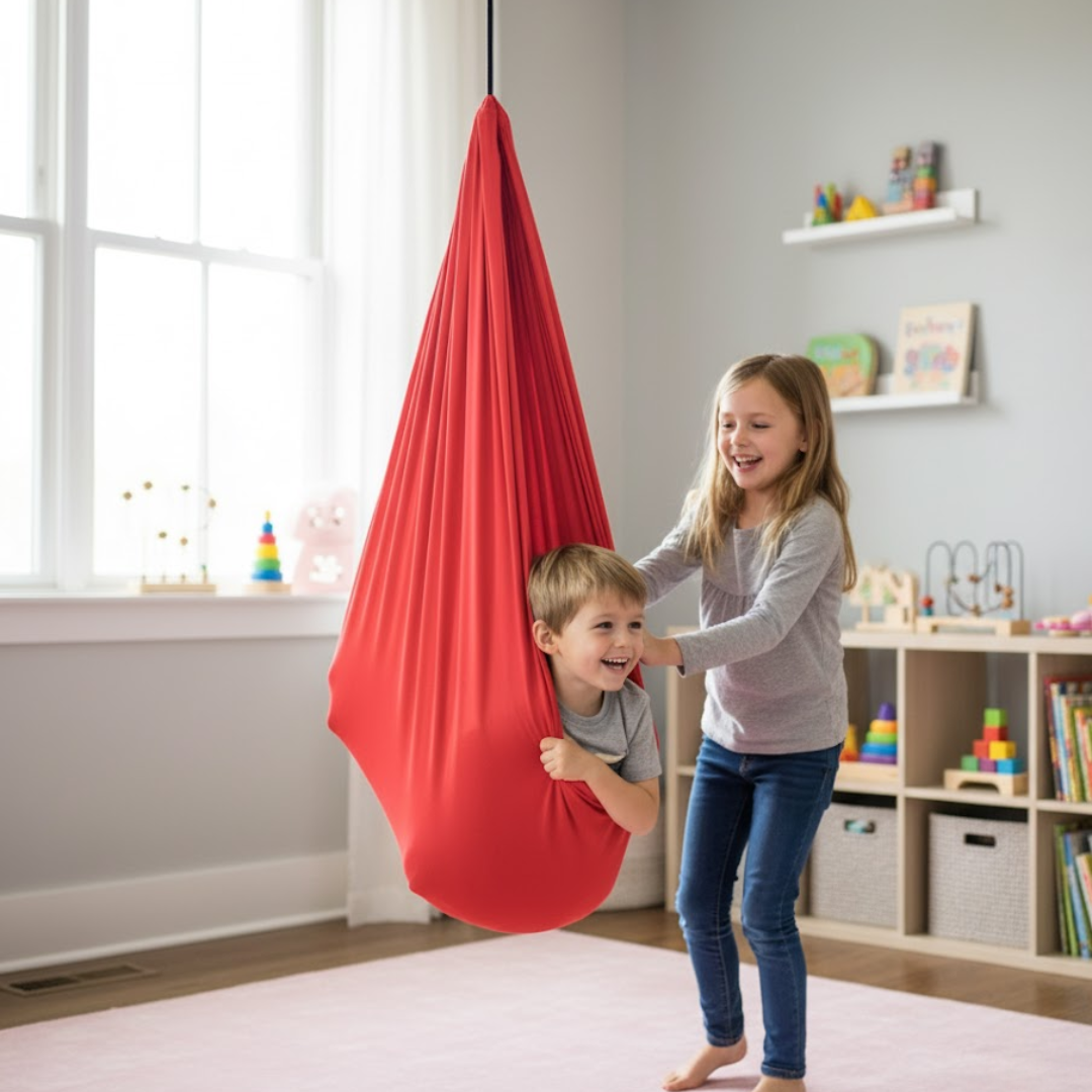 Sensorische Schommel Hangmat Kinderen Elastisch Stof Blauw Grijs Rood Paars 100x280 150x280cm