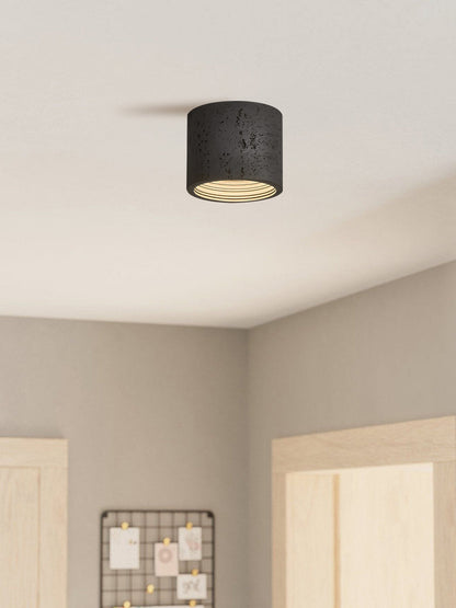Cilindrische plafondlamp van travertijn – LED verlichting voor moderne interieurs