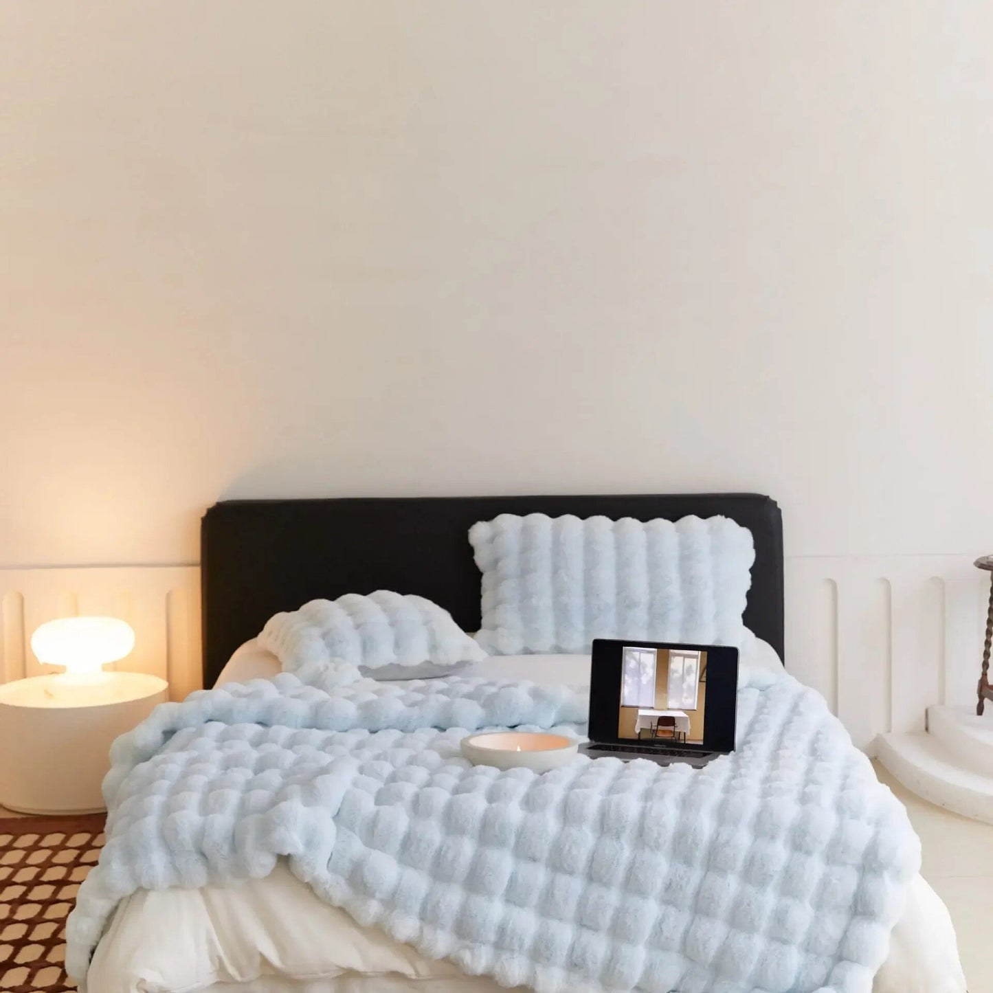 Pluche Plaid Lichtbruin Beige Wit Hemelsblauw 100-230 cm Zachte Woonplaid voor Bed Bank Slaapkamer Woonkamer