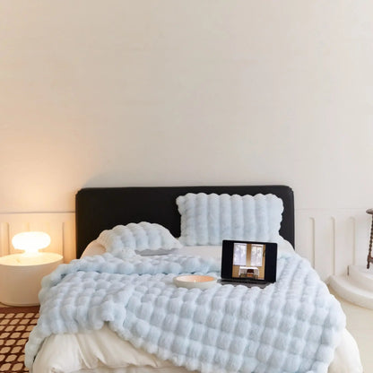 Pluche Plaid Lichtbruin Beige Wit Hemelsblauw 100-230 cm Zachte Woonplaid voor Bed Bank Slaapkamer Woonkamer