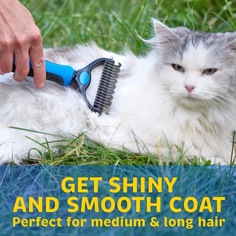 Professionele Vachtborstel voor Honden en Katten - RVS Tanden - Zachte Grip - Ontwarrend Onthaart Massagewerking